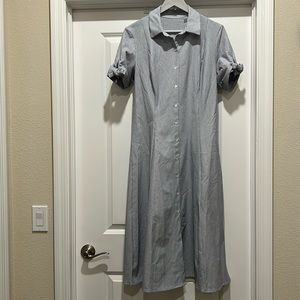 T Tahari Blue and white dress short sleeves, size 10